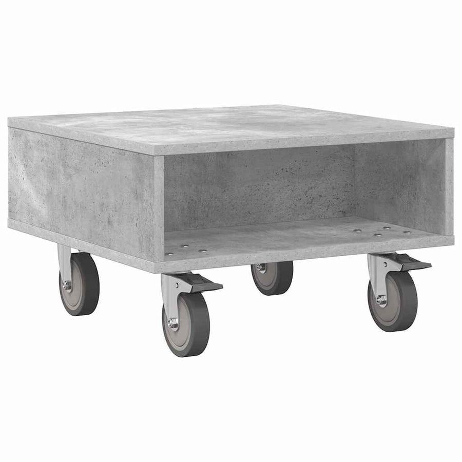 Bijzettafel met wielen Beton Grijs 50 x 50 x 30 cm Bewerkt hout