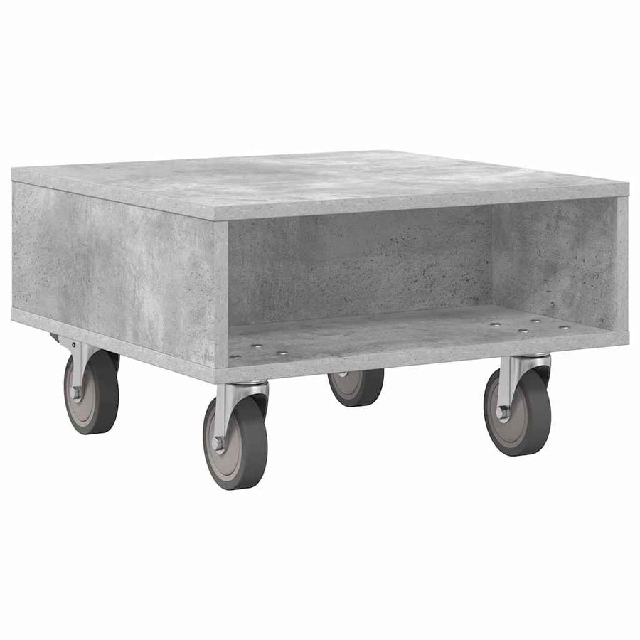 Bijzettafel met wielen Beton Grijs 50 x 50 x 30 cm Bewerkt hout