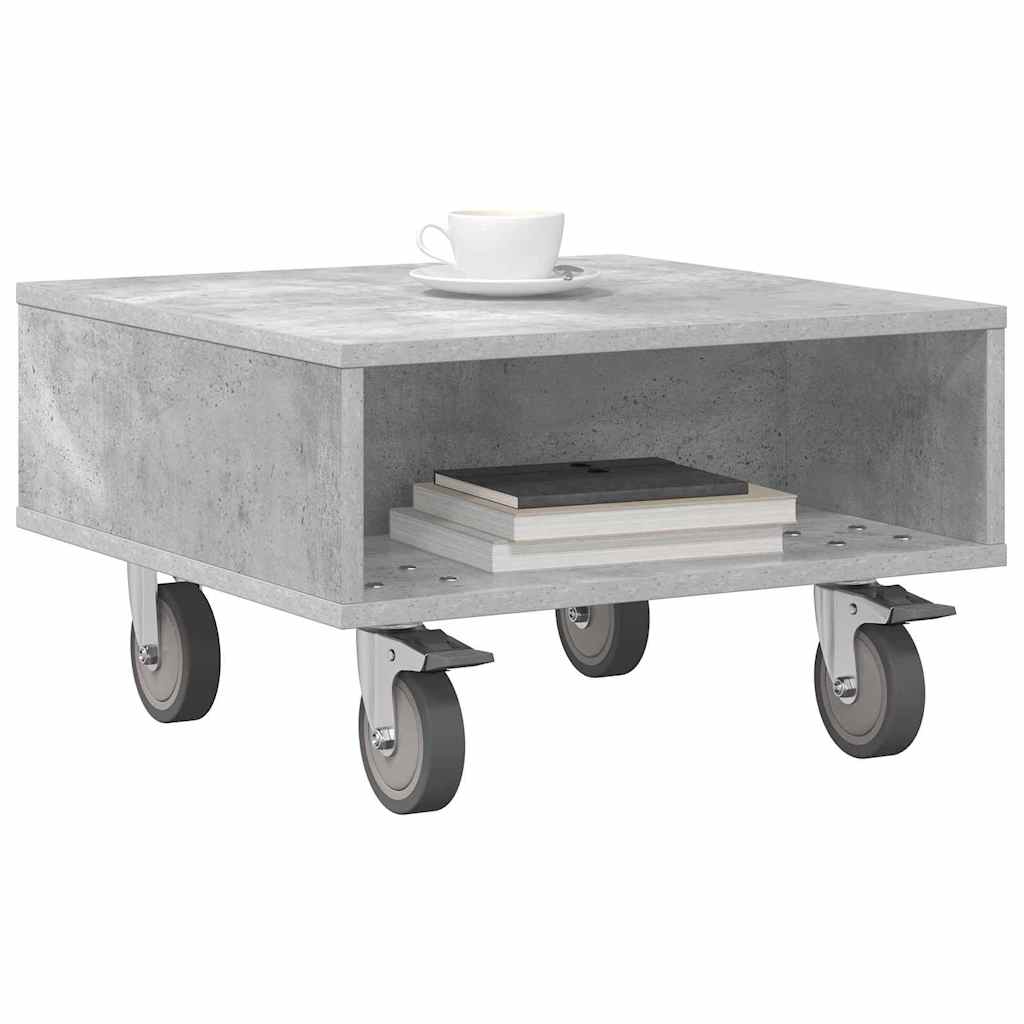Bijzettafel met wielen Beton Grijs 50 x 50 x 30 cm Bewerkt hout