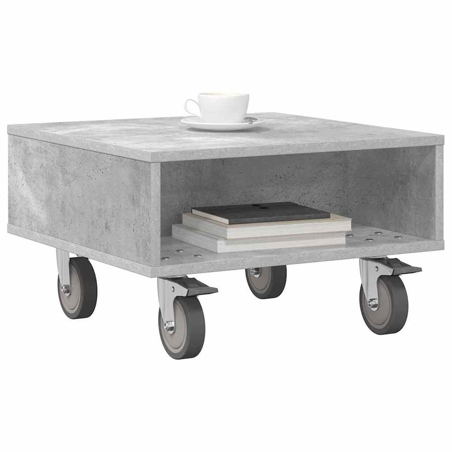 Bijzettafel met wielen Beton Grijs 50 x 50 x 30 cm Bewerkt hout