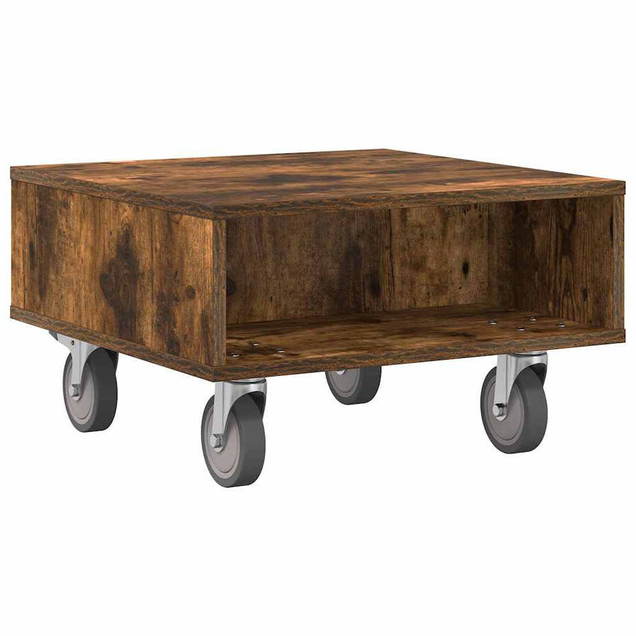 Bijzettafel met wielen Gerookt eiken 50 x 50 x 30 cm