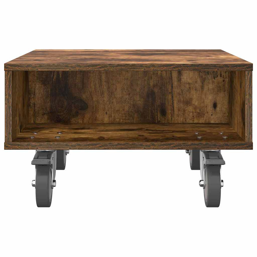 Bijzettafel met wielen Gerookt eiken 50 x 50 x 30 cm