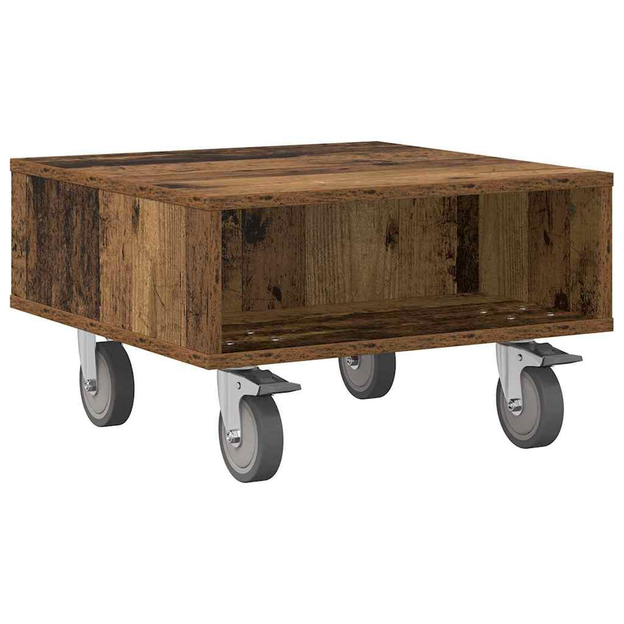 Bijzettafel met wielen Oudhout 50 x 50 x 30 cm Bewerkt hout