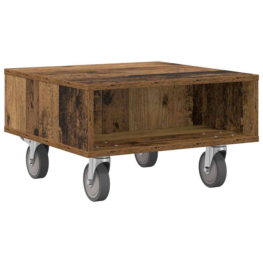 Bijzettafel met wielen Oudhout 50 x 50 x 30 cm Bewerkt hout
