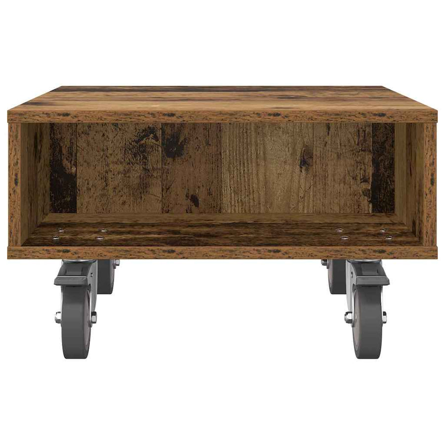 Bijzettafel met wielen Oudhout 50 x 50 x 30 cm Bewerkt hout