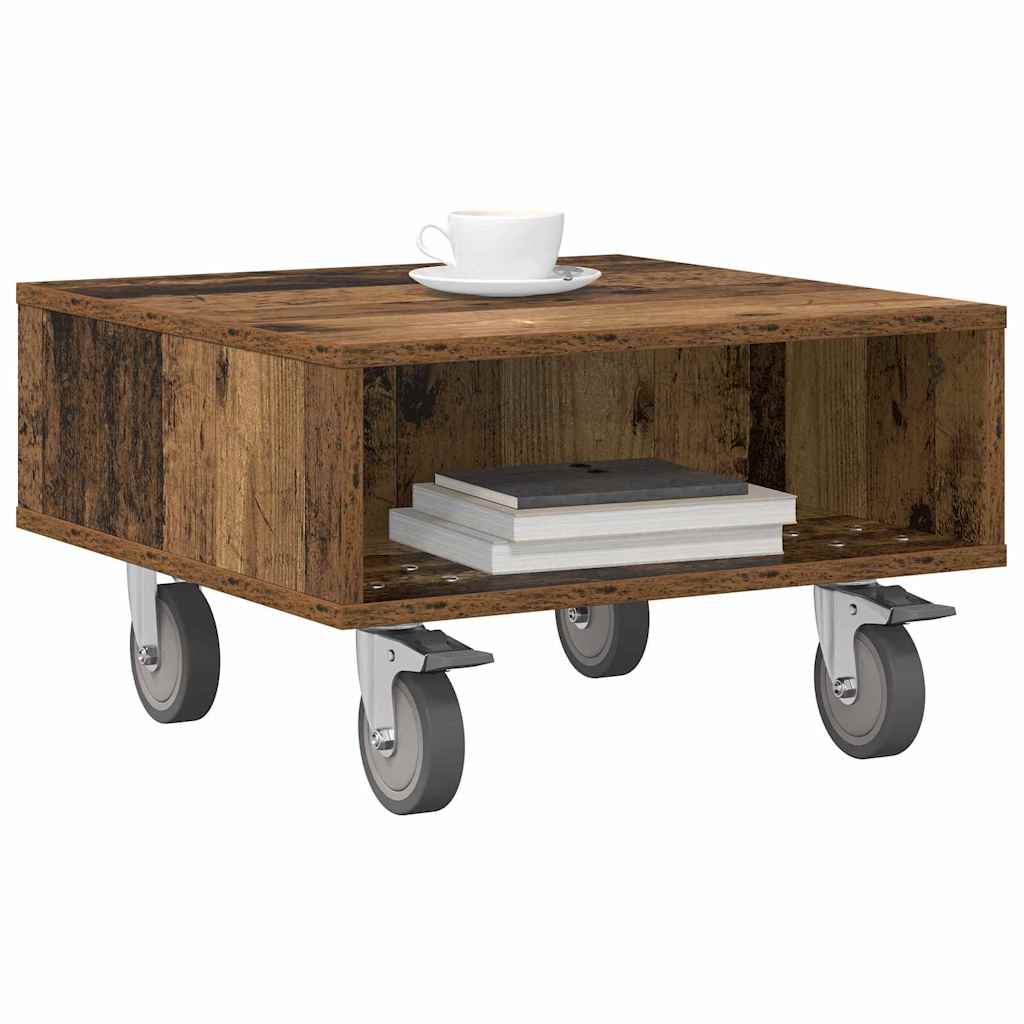 Bijzettafel met wielen Oudhout 50 x 50 x 30 cm Bewerkt hout