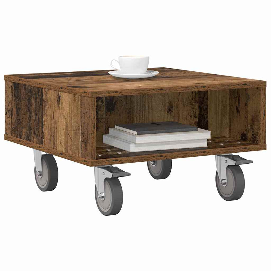 Bijzettafel met wielen Oudhout 50 x 50 x 30 cm Bewerkt hout