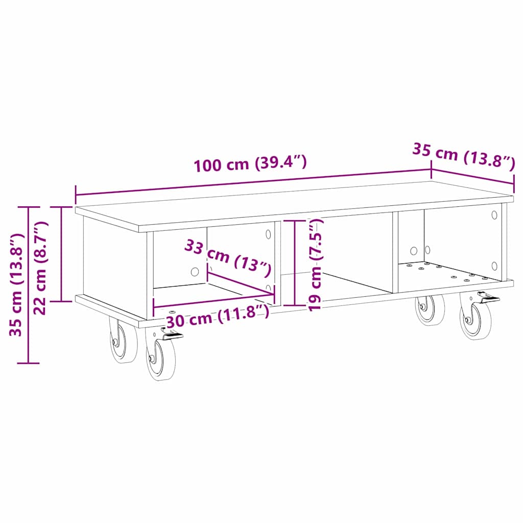 TV-standaard Beton Grijs 100 x 35 x 35 cm Bewerkt hout