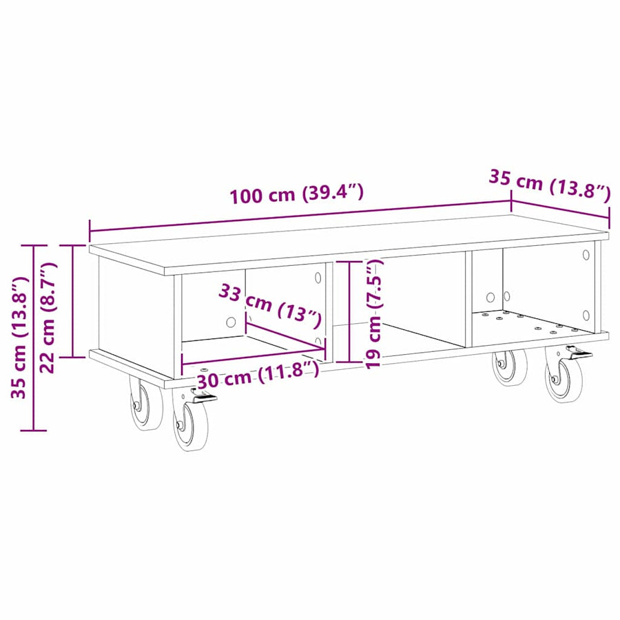 TV-standaard Beton Grijs 100 x 35 x 35 cm Bewerkt hout