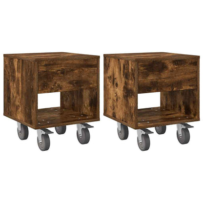 Nachtkastje 2 pcs Gerookt eiken 40,5 x 40 x 48 cm Bewerkt hout