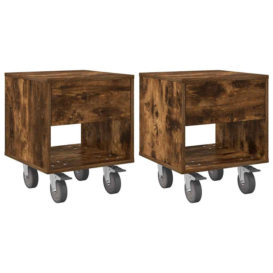 Nachtkastje 2 pcs Gerookt eiken 40,5 x 40 x 48 cm Bewerkt hout