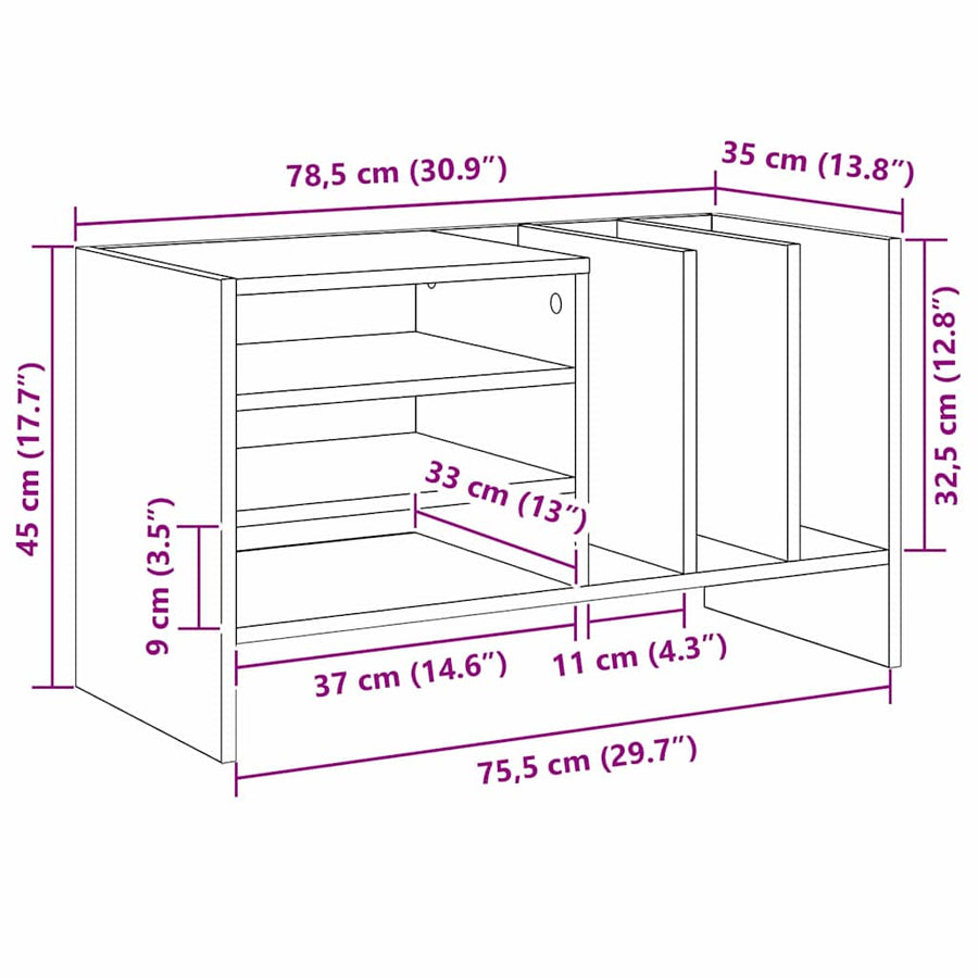 Platenkast met plank Wit 78.5 x 35 x 45 cm Bewerkt hout