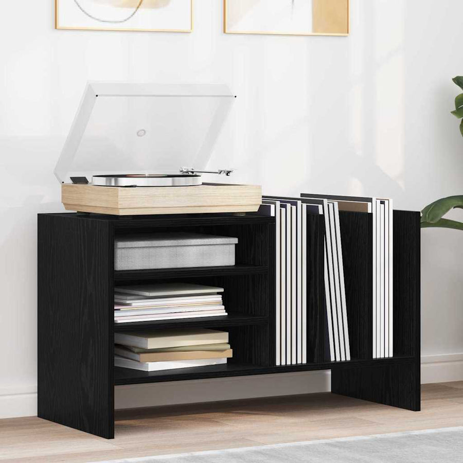 Platenkast met plank Zwart Eiken 78.5 x 35 x 45 cm Bewerkt hout