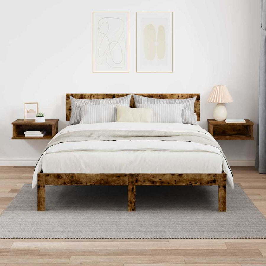 Nachtkastje 2 pcs Gerookt eiken 40 x 31 x 15 cm Bewerkt hout