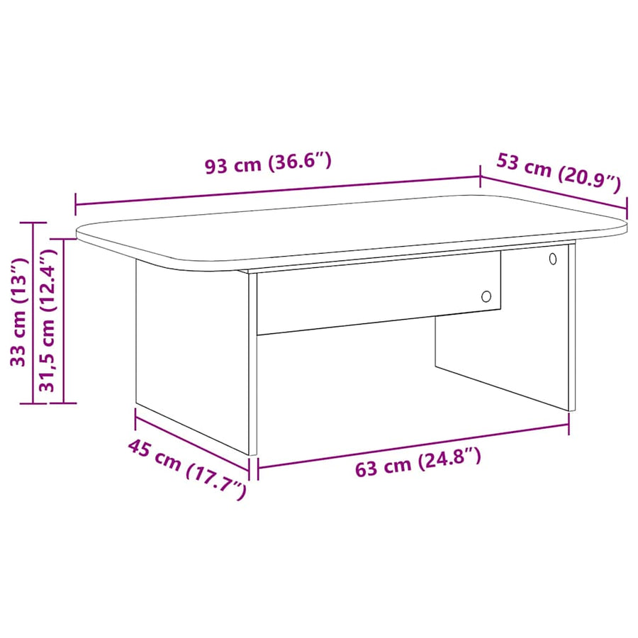 Salontafel Grijs Sonoma 93 x 53 x 33 cm Bewerkt hout