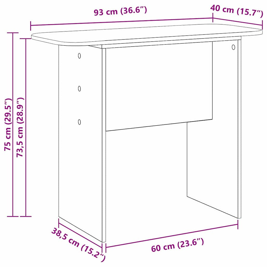 Wandtafel Grijs Sonoma 93 x 40 x 75 cm Bewerkt hout