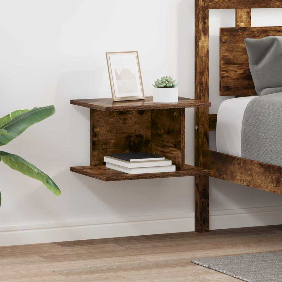 Nachtkastje 2 pcs Gerookt eiken 40 x 30 x 25 cm Bewerkt hout
