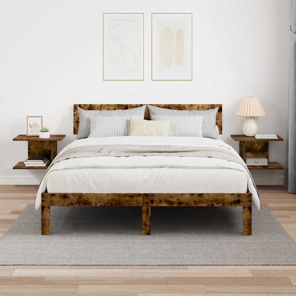 Nachtkastje 2 pcs Gerookt eiken 40 x 30 x 25 cm Bewerkt hout