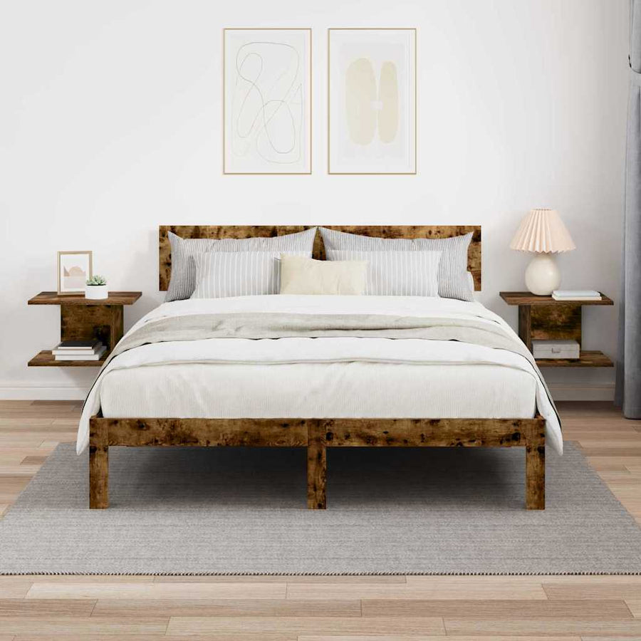 Nachtkastje 2 pcs Gerookt eiken 40 x 30 x 25 cm Bewerkt hout