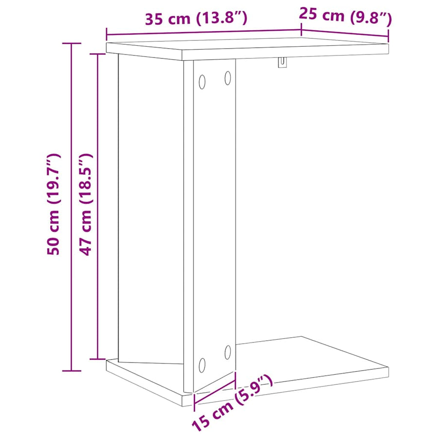 Bijzettafel Zwart Eiken 35 x 25 x 50 cm Bewerkt hout