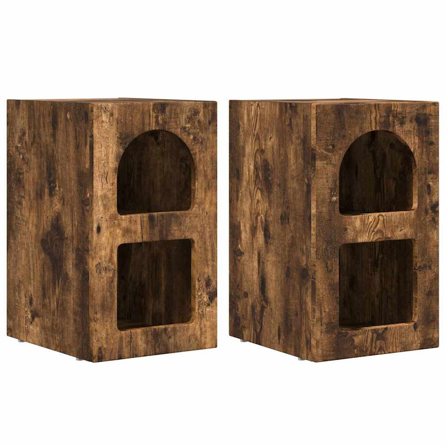 Nachtkastje 2 pcs Gerookt eiken 29,5 x 35 x 50 cm Bewerkt hout