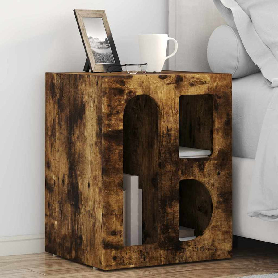 Nachtkastje 2 pcs Gerookt eiken 40 x 35 x 50 cm Bewerkt hout