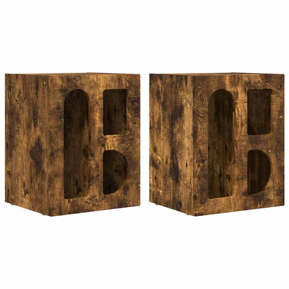 Nachtkastje 2 pcs Gerookt eiken 40 x 35 x 50 cm Bewerkt hout