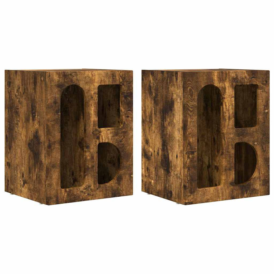Nachtkastje 2 pcs Gerookt eiken 40 x 35 x 50 cm Bewerkt hout