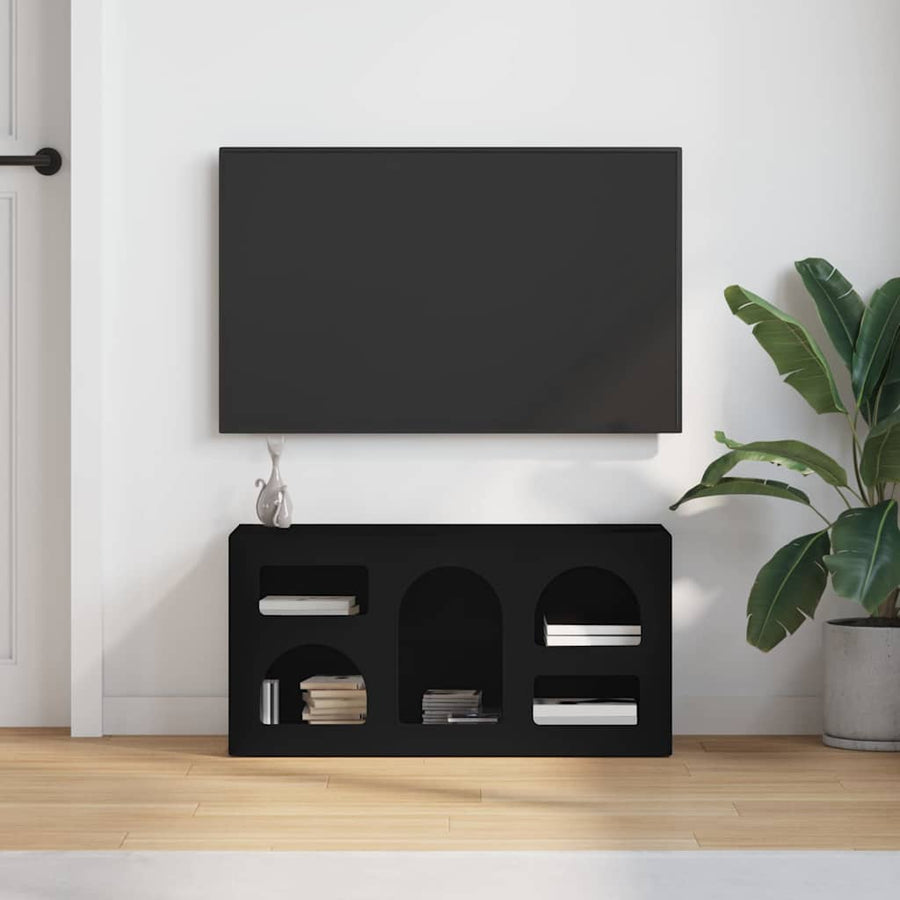 TV-kast Zwart 80 x 35 x 40 cm Bewerkt hout