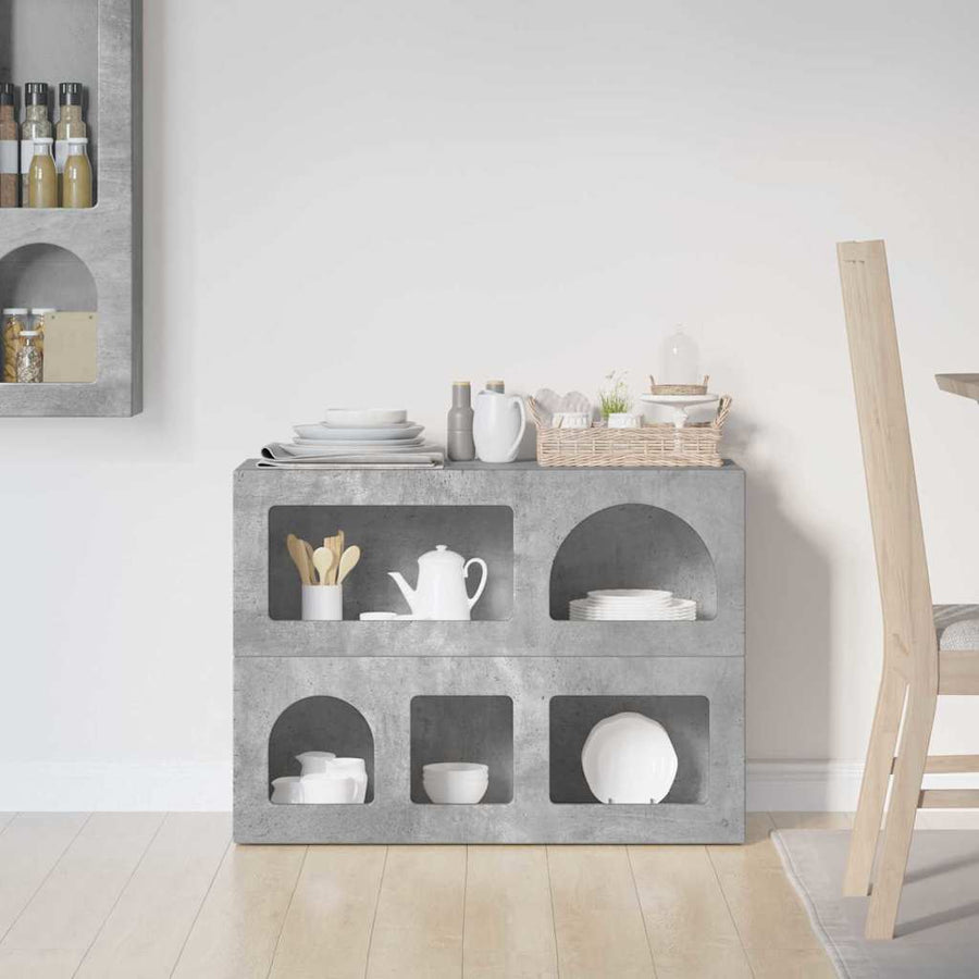 Dressoir Beton Grijs 80,5 x 35 x 59 cm Bewerkt hout
