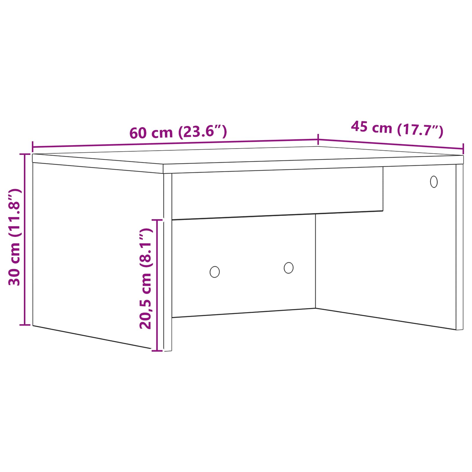Aan de muur bevestigd bureau Beton Grijs 60 x 45 x 30 cm