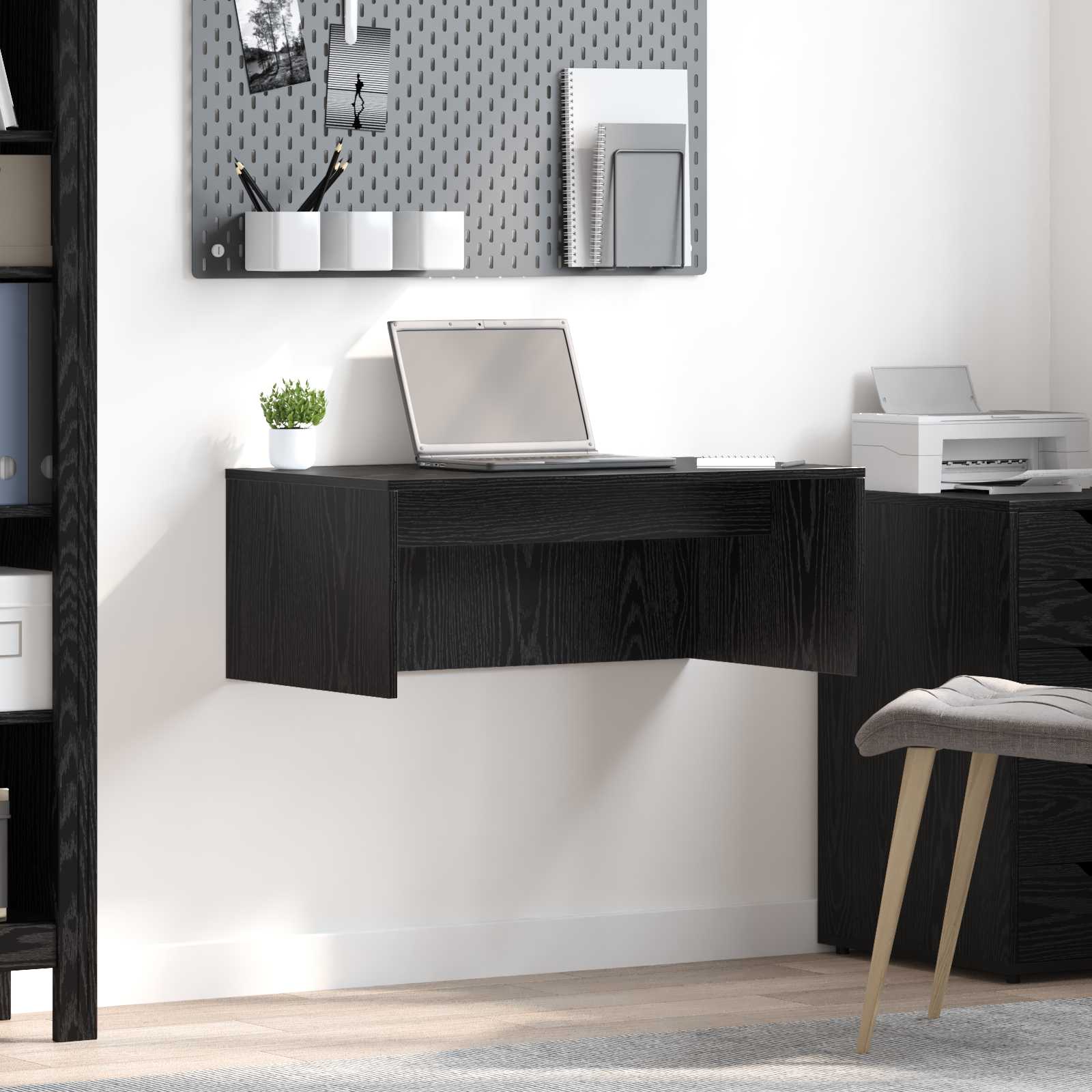 Aan de muur bevestigd bureau Zwart Eiken 80 x 45 x 30 cm