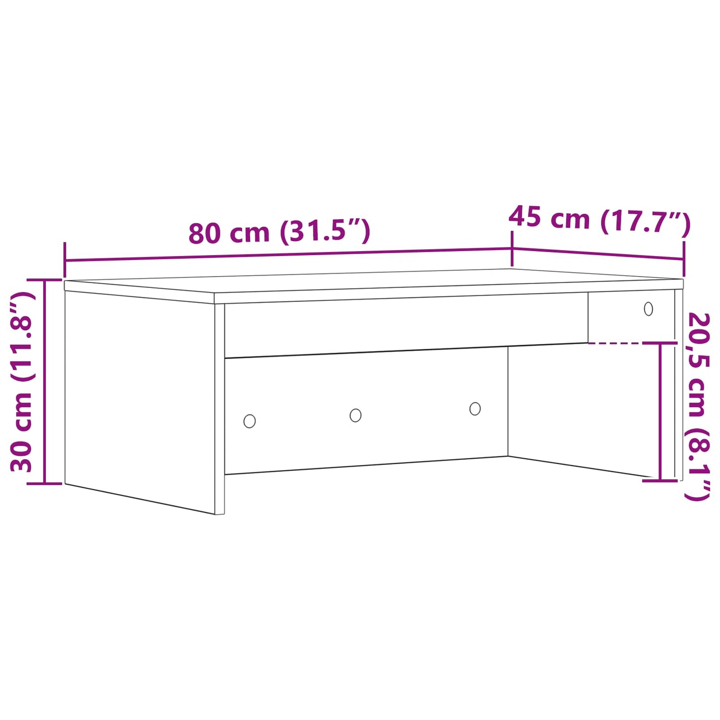 Aan de muur bevestigd bureau Grijs Sonoma 80 x 45 x 30 cm