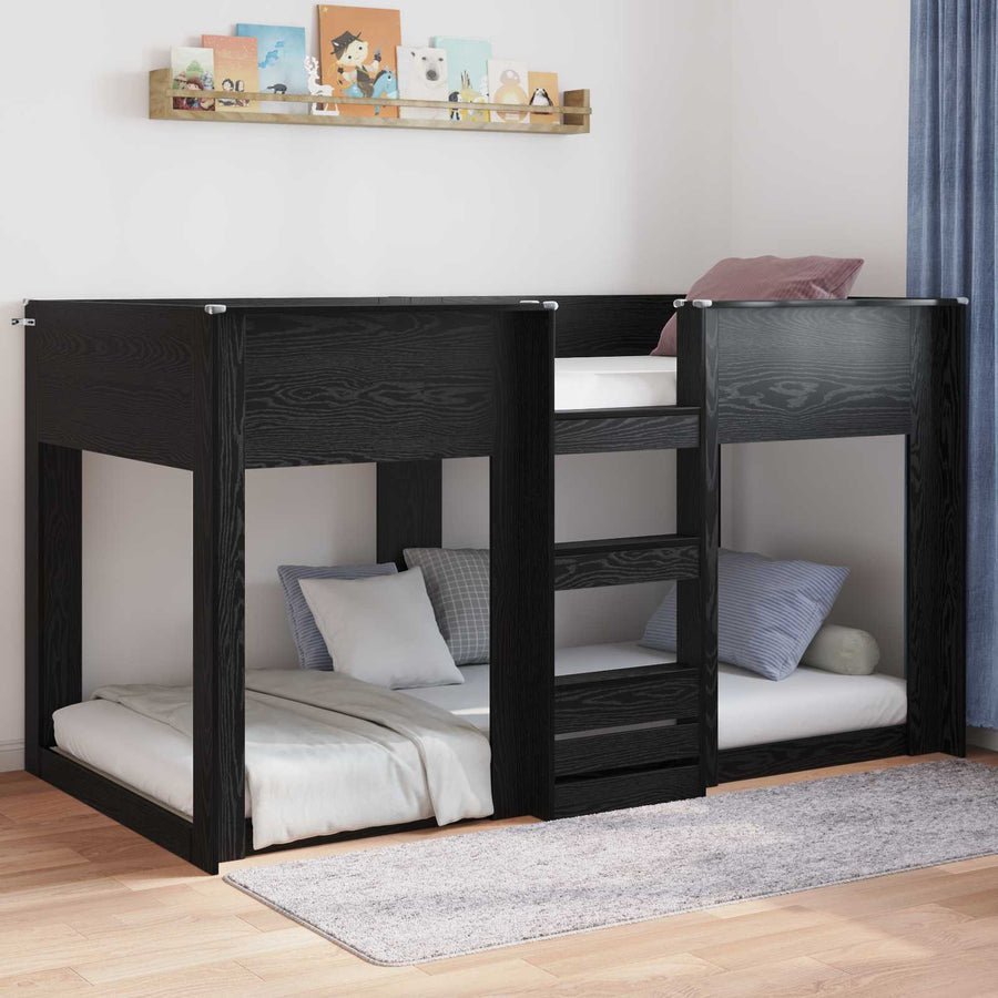 Vloer bedframe Zwart Eiken 70 x 190 cm Bewerkt hout
