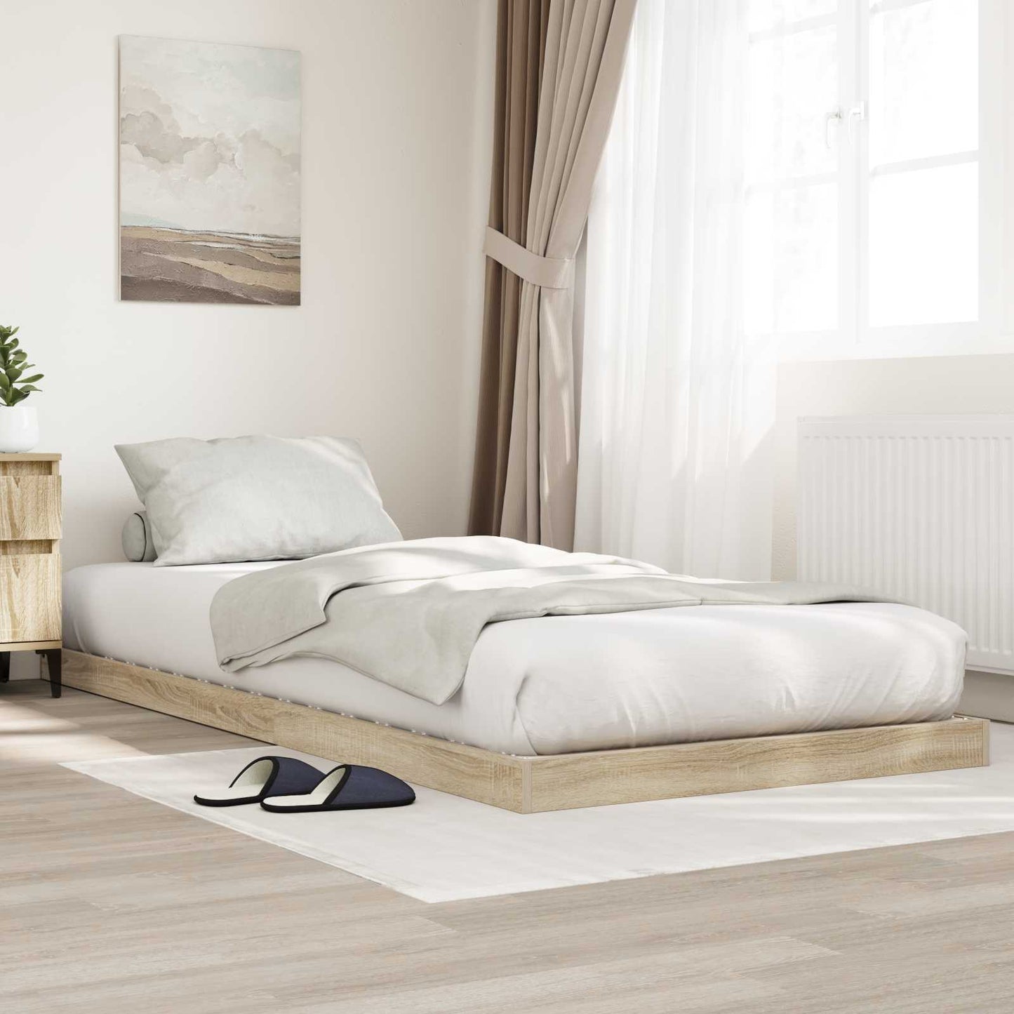 Vloer bedframe Sonoma 75 x 190 cm Bewerkt hout