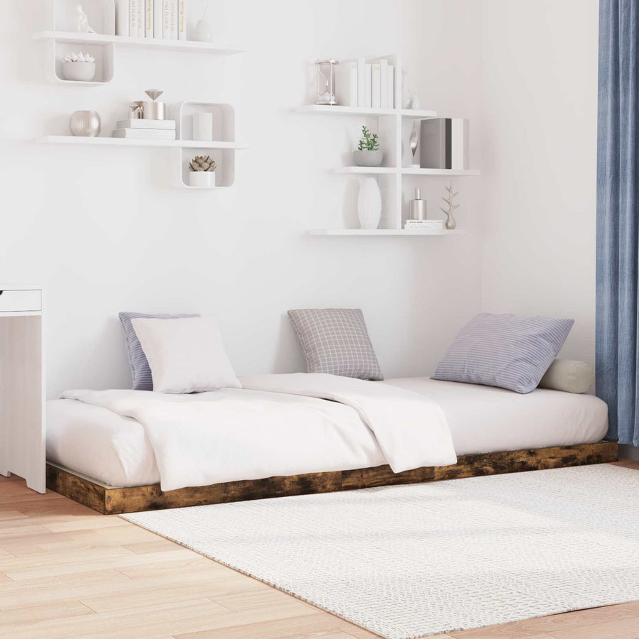 Vloer bedframe Gerookt eiken 70 x 190 cm Bewerkt hout