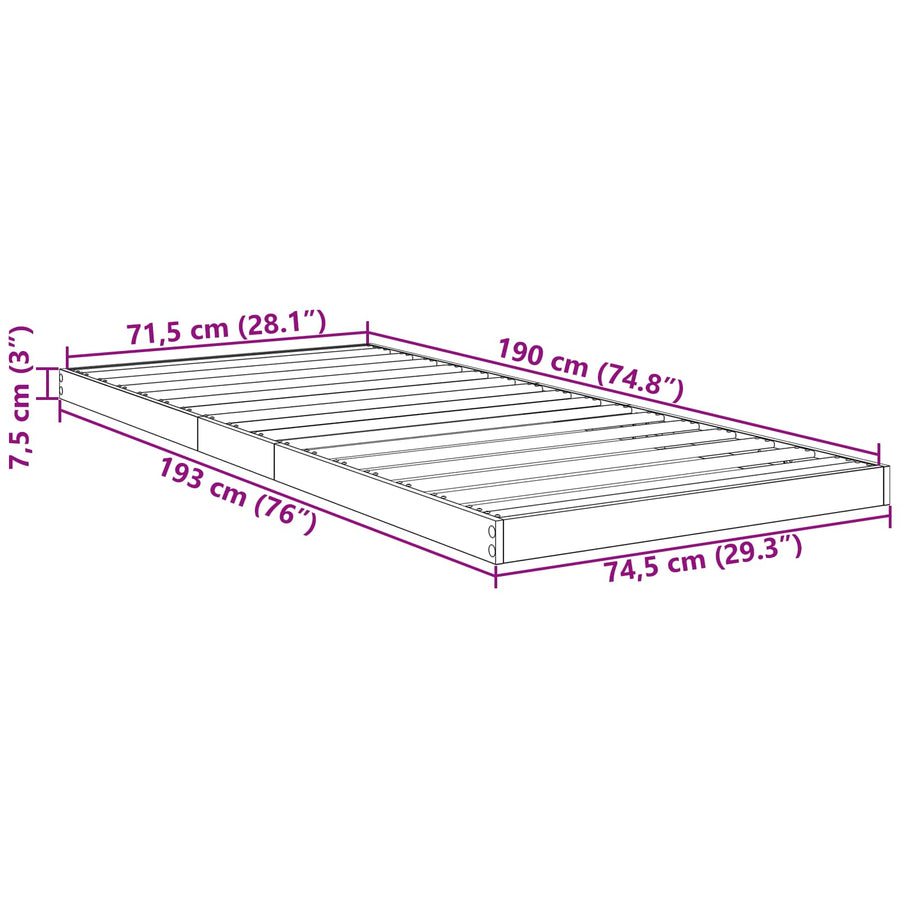 Vloer bedframe Oudhout 70 x 190 cm Bewerkt hout