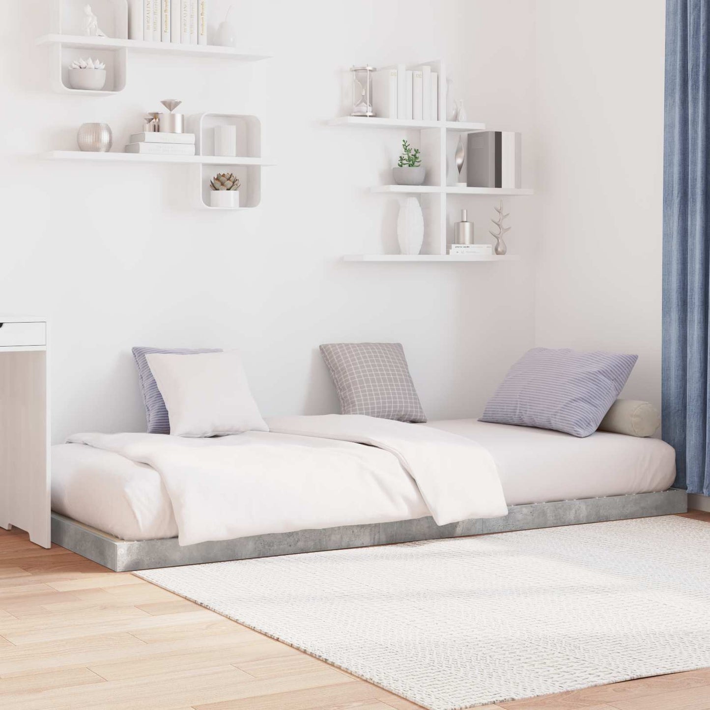 Vloer bedframe Beton 80 x 190 cm Bewerkt hout