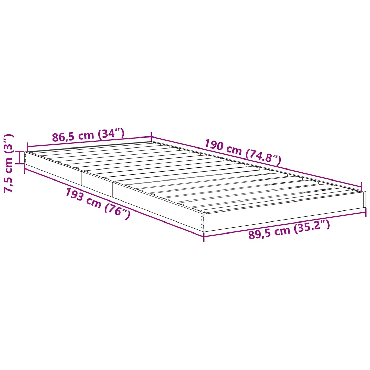 Vloer bedframe Beton 80 x 190 cm Bewerkt hout