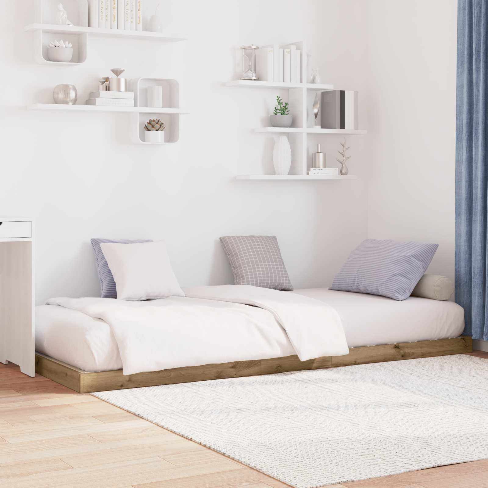 Vloer bedframe Artisan Eiken 80 x 190 cm Bewerkt hout