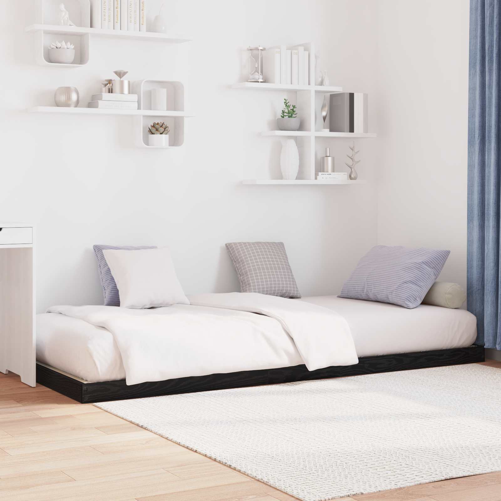 Vloer bedframe Zwart Eiken 75 x 190 cm Bewerkt hout