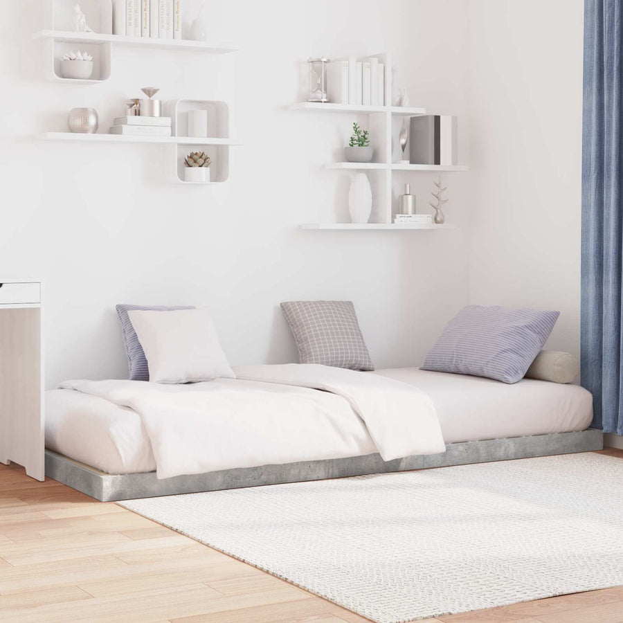 Vloer bedframe Beton 75 x 190 cm Bewerkt hout