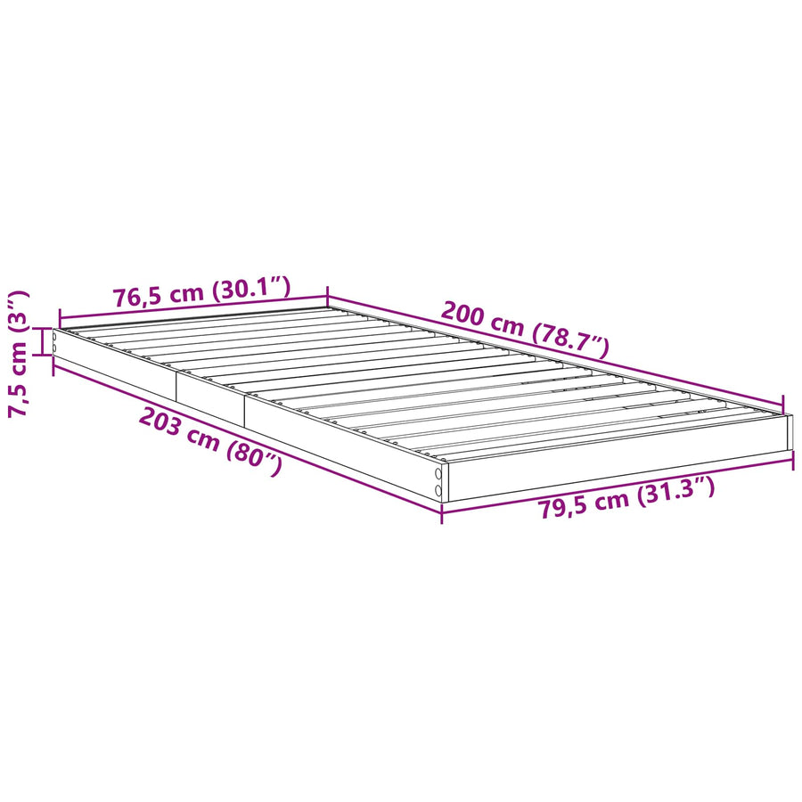 Vloer bedframe Beton 75 x 190 cm Bewerkt hout
