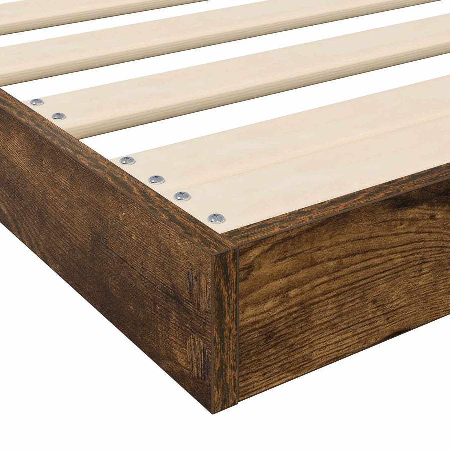 Vloer bedframe Gerookt eiken 75 x 190 cm Bewerkt hout