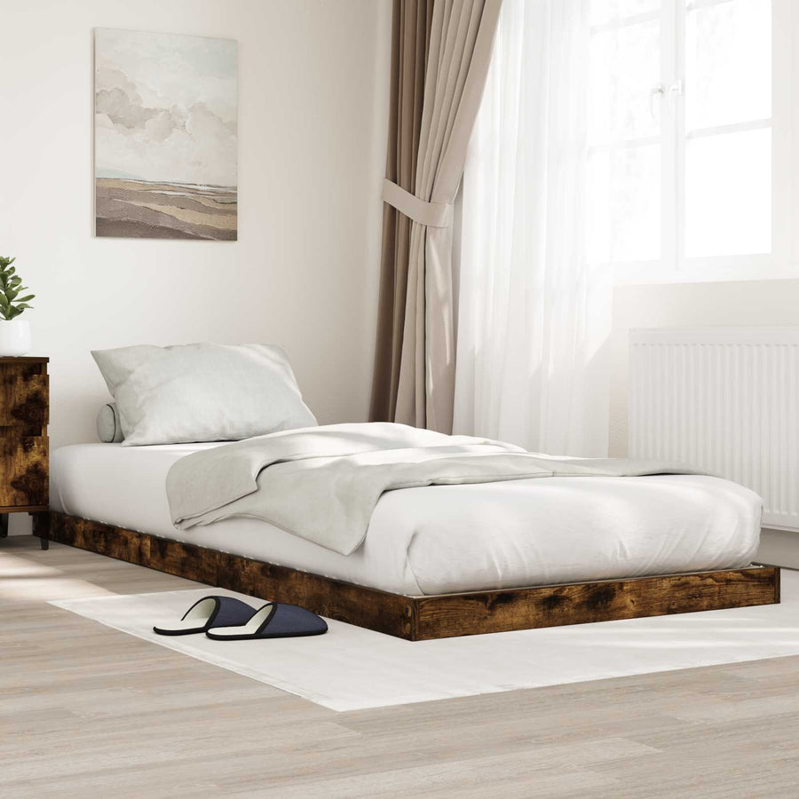 Vloer bedframe Gerookt eiken 75 x 190 cm Bewerkt hout
