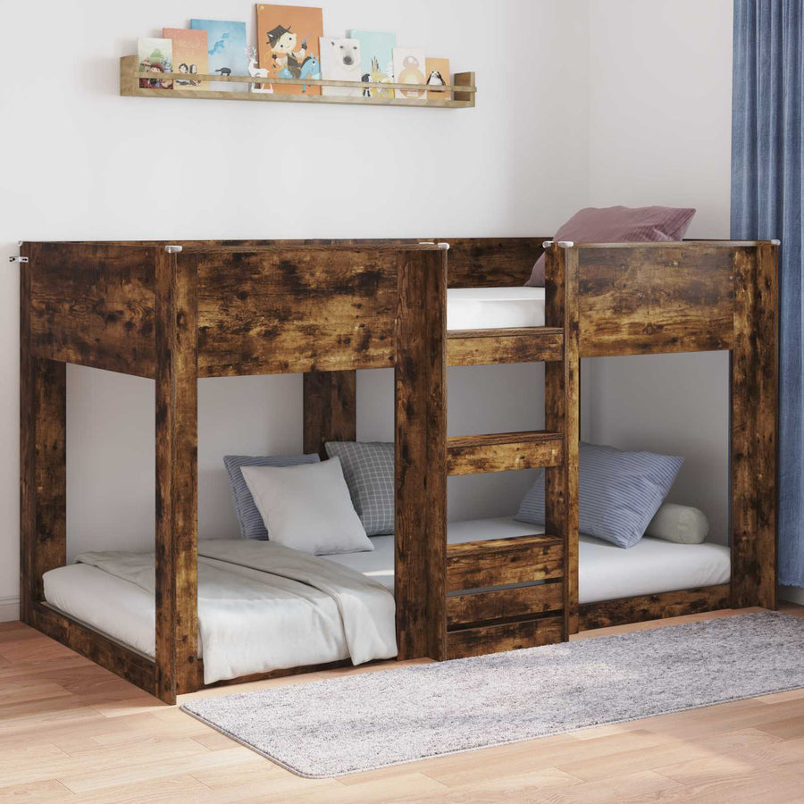 Vloer bedframe Gerookt eiken 75 x 190 cm Bewerkt hout