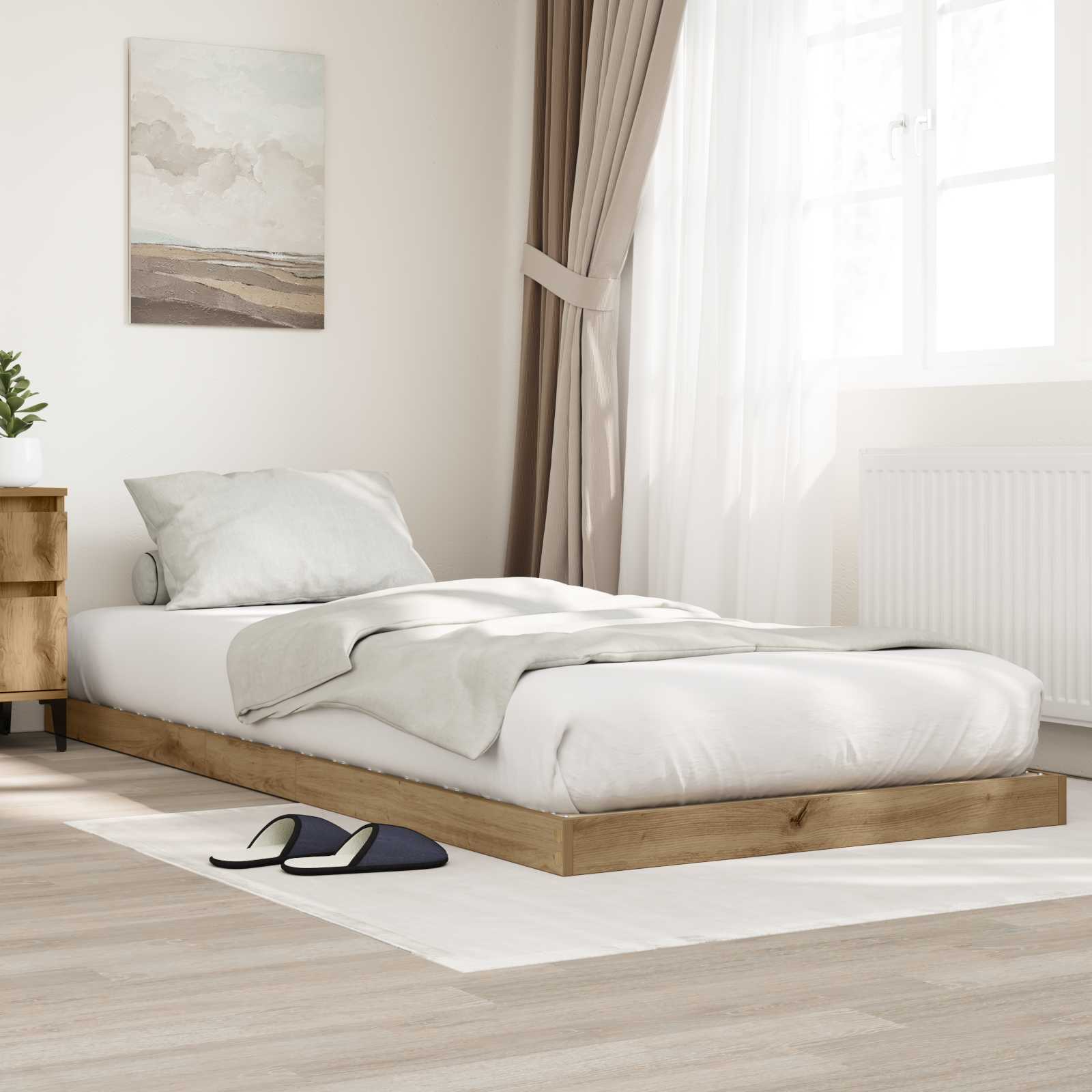 Vloer bedframe Artisan Eiken 75 x 190 cm Bewerkt hout