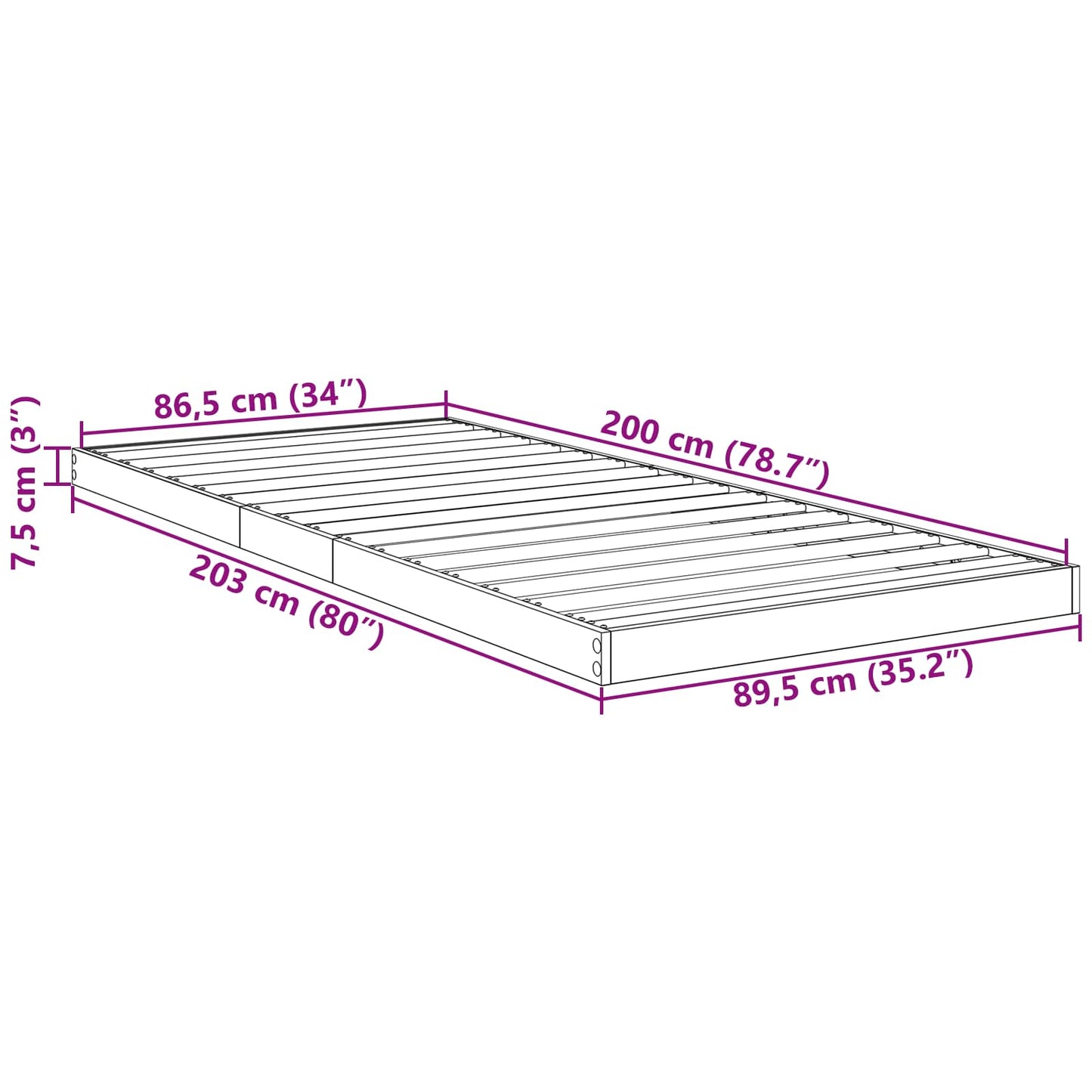 Vloer bedframe Zwart Eiken 90 x 190 cm Bewerkt hout