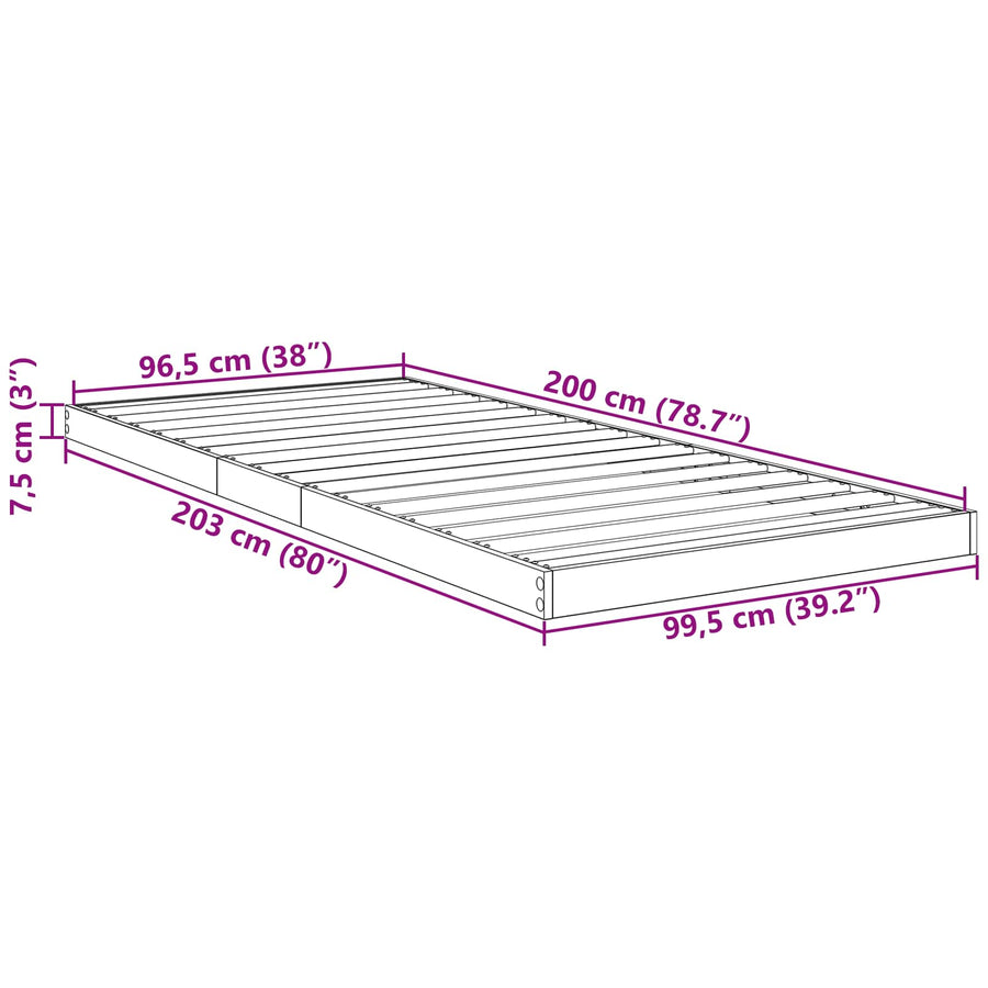 Vloer bedframe Sonoma 90 x 200 cm Bewerkt hout