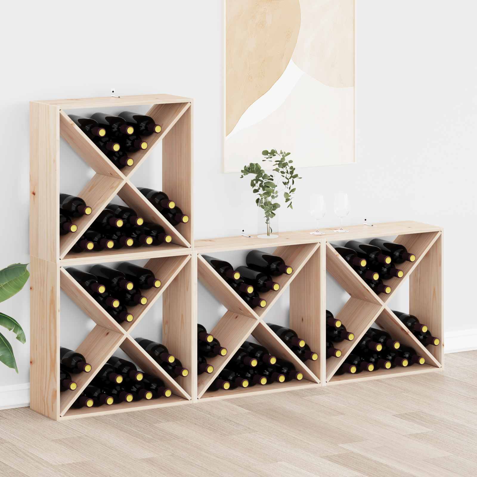 Wijnrek 4 pcs Naturel 62 x 25 x 62 cm Massief grenenhout